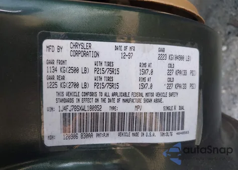 1998 Jeep Cherokee Limited z USA, uszkodzony, nr VIN 1J4FJ78SXWL180952